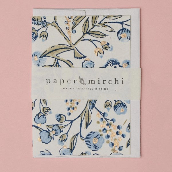 Song Birds Blue Stone Block Printed Greeting Card