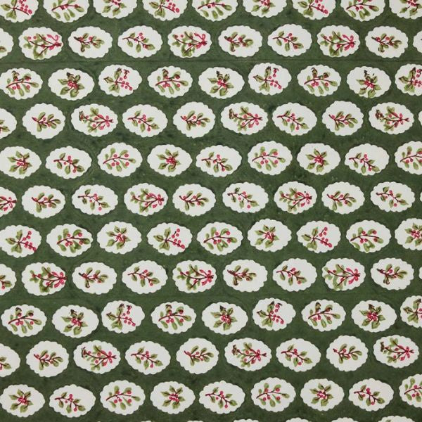 Scallop Tiles Holly Green Block Printed Sheet Wrap