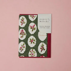 Holly Green Scallop Tiles Block Printed Greeting Card