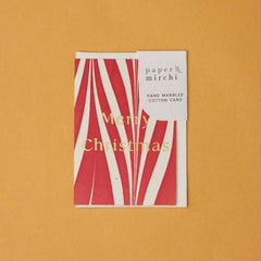 Candy Stripes Red Christmas Hand Marbled Greeting Card