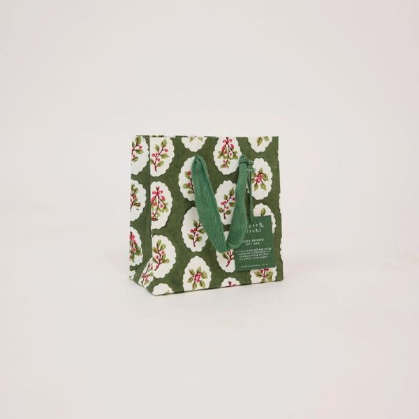 Holly Green Block Printed Small Gift Bag