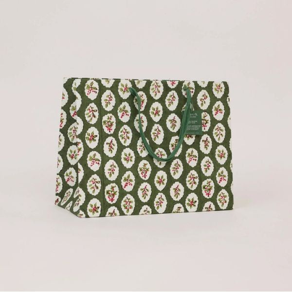 Holly Green Block Printed Large Gift Bag