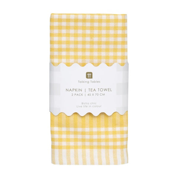Yellow Gingham Fabric Napkins / Tea Towel