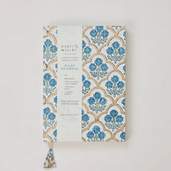 Block Printed Ruled A5 Notebook - Trellis Indigo