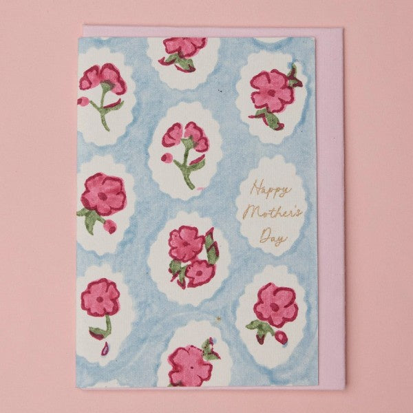 Pink Floral Mother's Day Block Printed Greeting Card