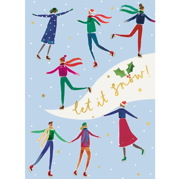 Let It Snow Iceskaters Christmas Card
