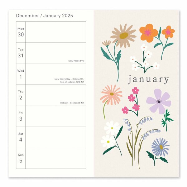 Caroline Gardner Botanic Blooms 2025 Slim Diary Paper Tiger