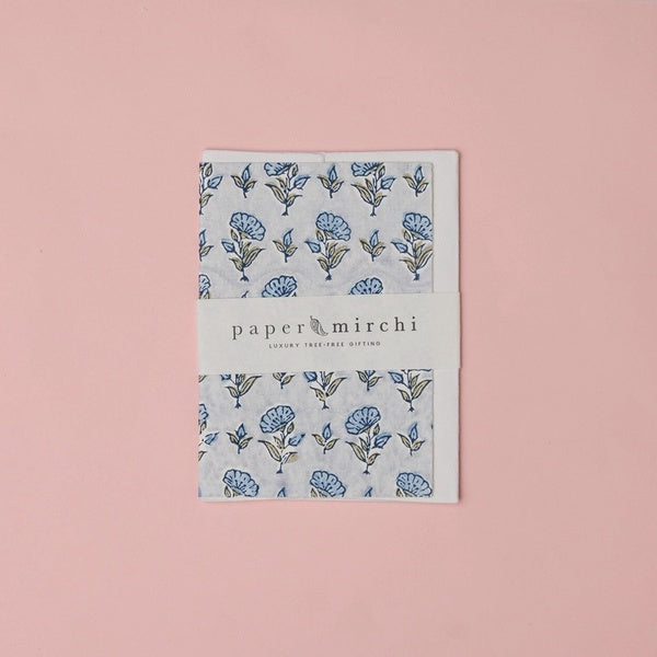 Ditsy Floral Blue Stone Block Printed Card