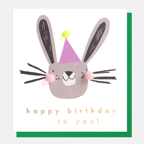 Happy Birthday Rabbit Pom Pom Card