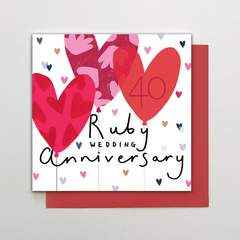 Ruby Anniversary Heart Balloons Card