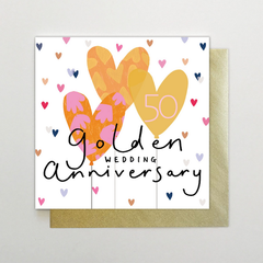 Golden Wedding Anniversary Heart Balloons Card