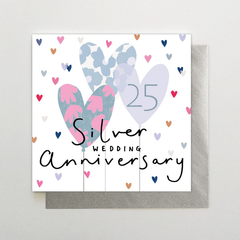 Silver Wedding Anniversary Heart Balloons Card