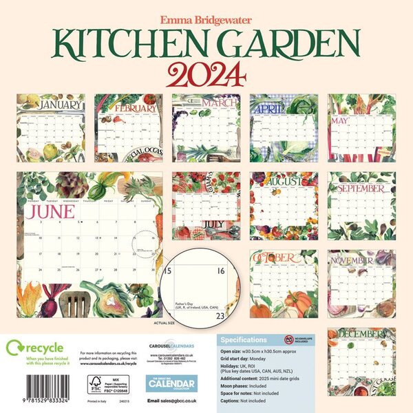 Emma Bridgewater Kitchen Garden 2025 Wall Calendar Paper Tiger