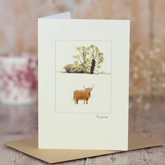 Highland Cow and Oak Tree Card