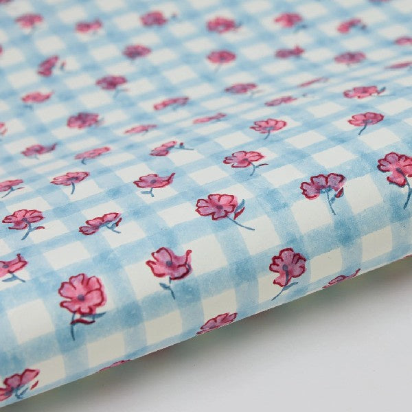 Gingham Pink Sorbet Block Printed Wrapping Paper