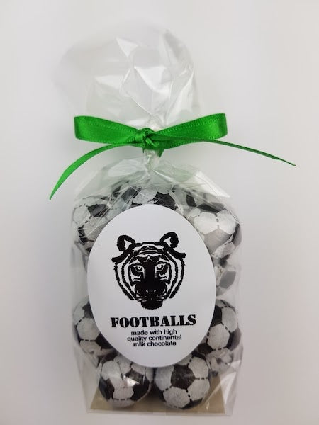 Paper Tiger Foiled Chocolate Footballs in a Ribboned Bag