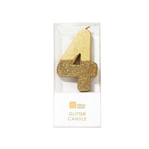 Glitter Birthday Candle Gold Number 4