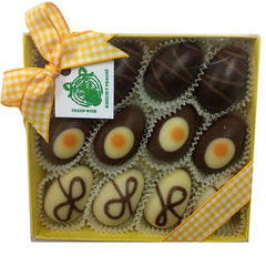 Paper Tiger Yellow Box of Chocolate Eggs Filled with Hazelnut Praline