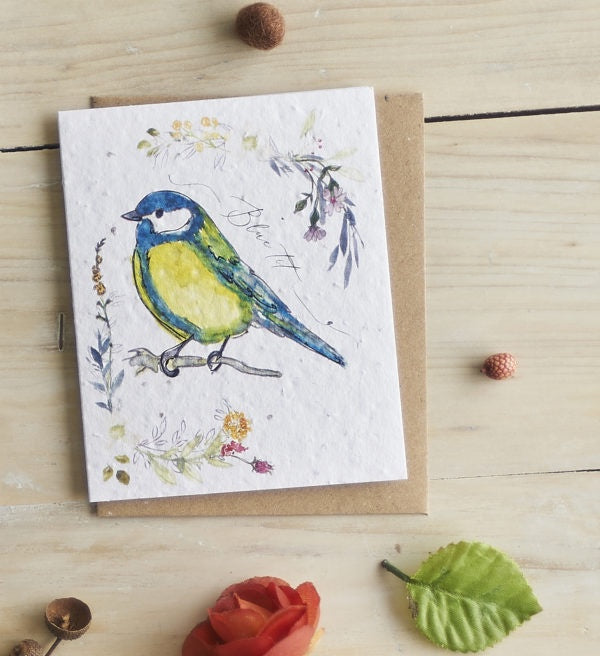 Blue Tit & Flowers Seed Card