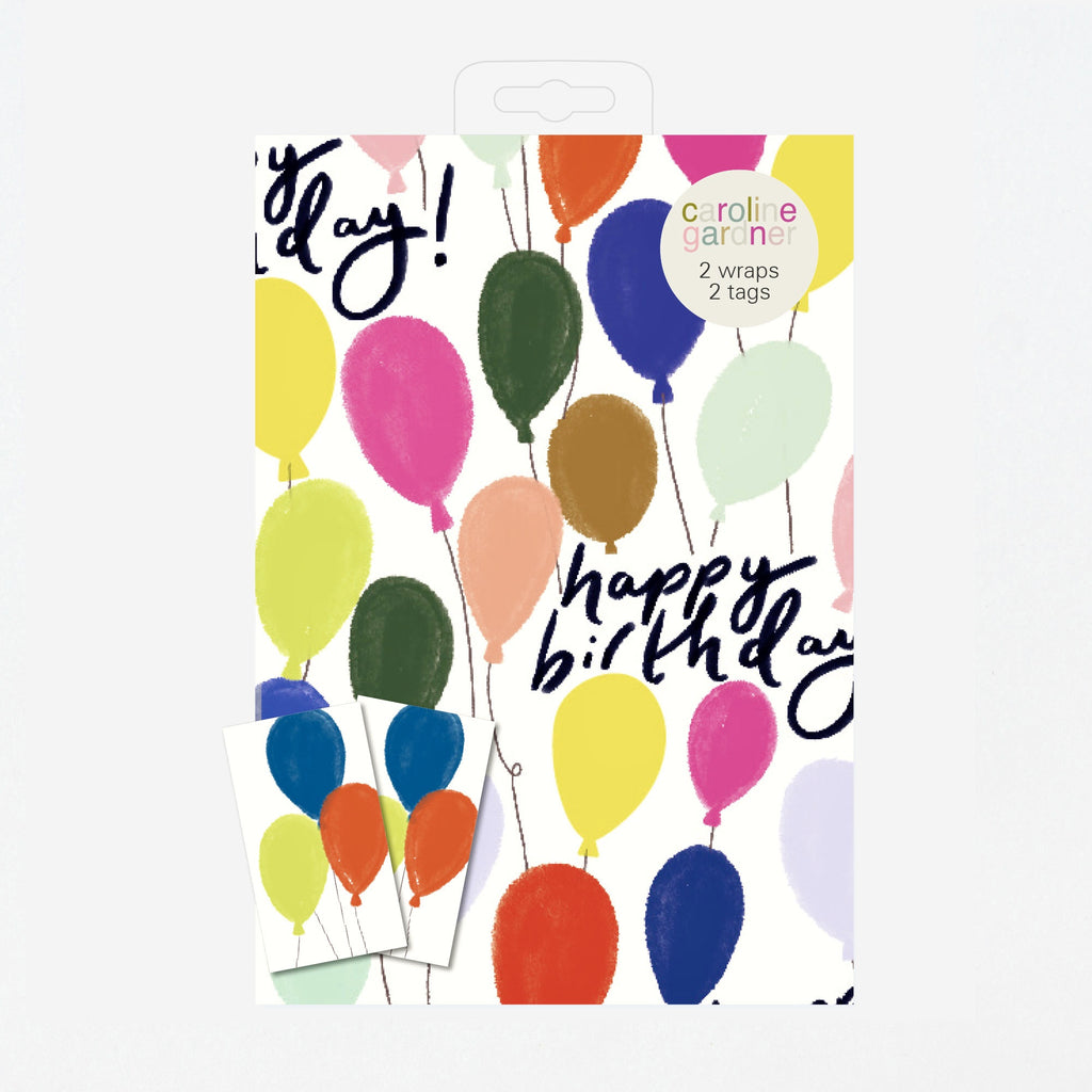 Balloons Happy Birthday Sheet Wrap with Tags