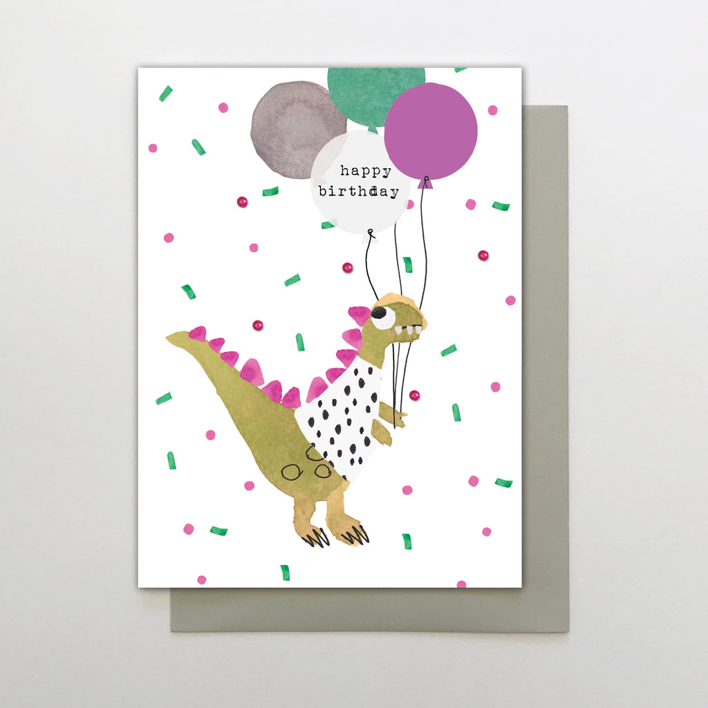 Happy Birthday Dinosaur with Balloons Card