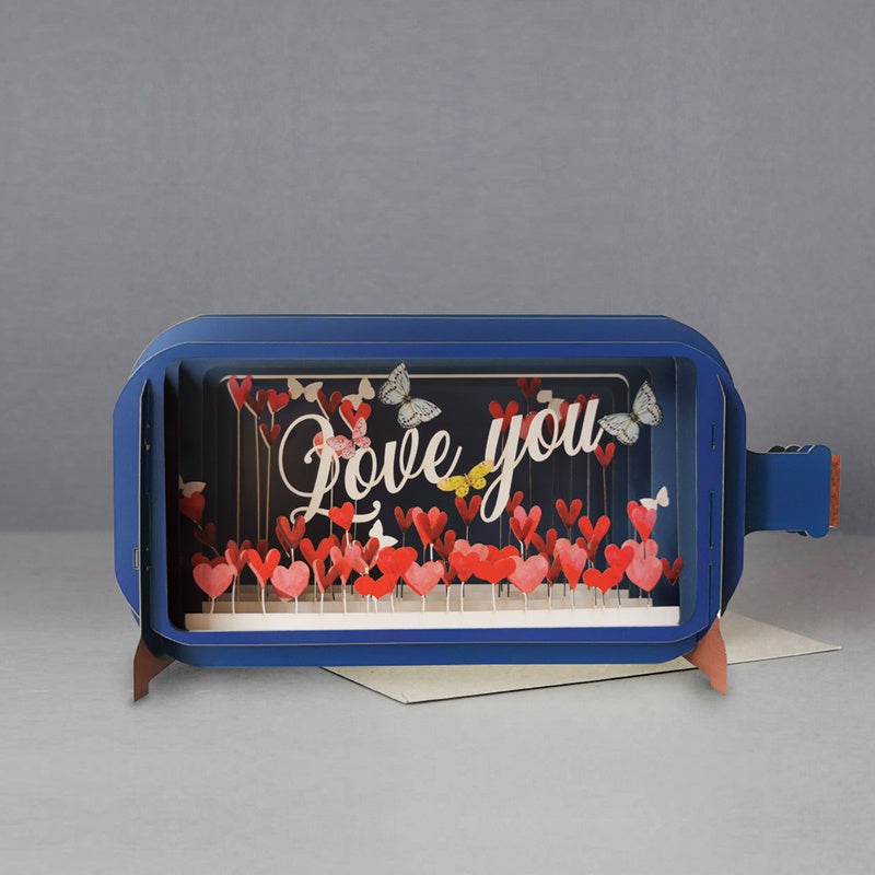 Love You Hearts 3D Message in a Bottle Card