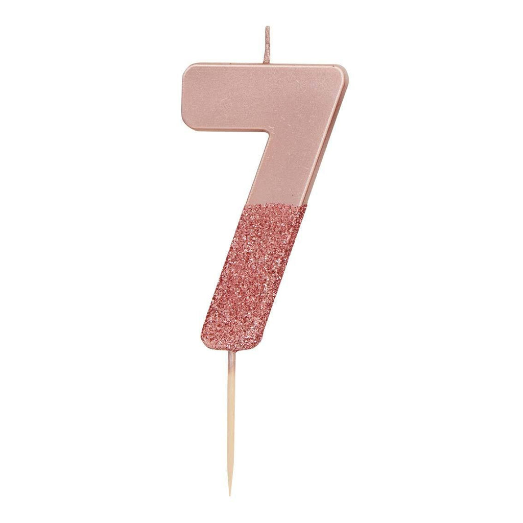 Glitter Birthday Candle Rose Gold Number 7