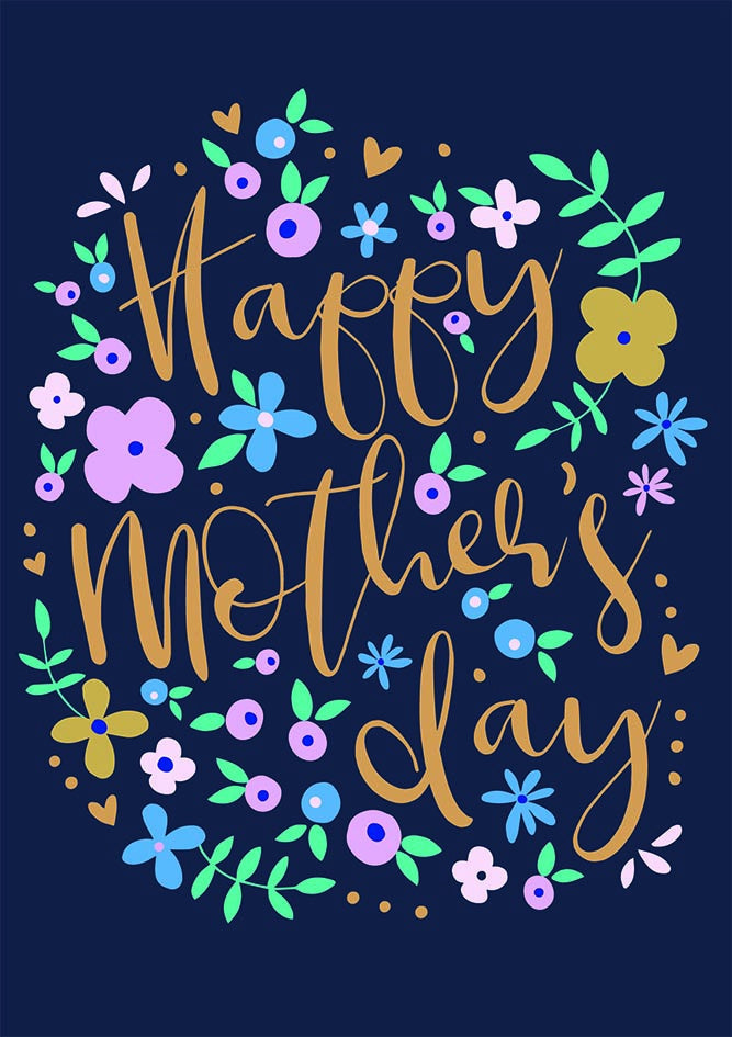 Floral Navy Mother's Day Card