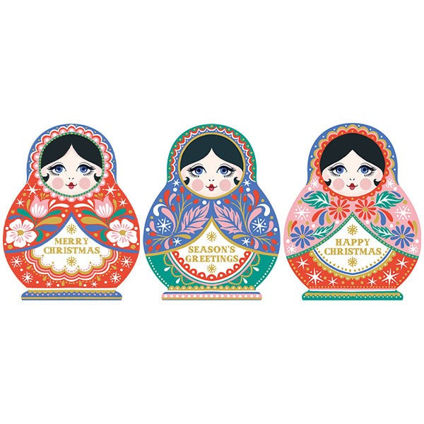 Festive Dolls Foiled Boxed Trio of 12 Cards