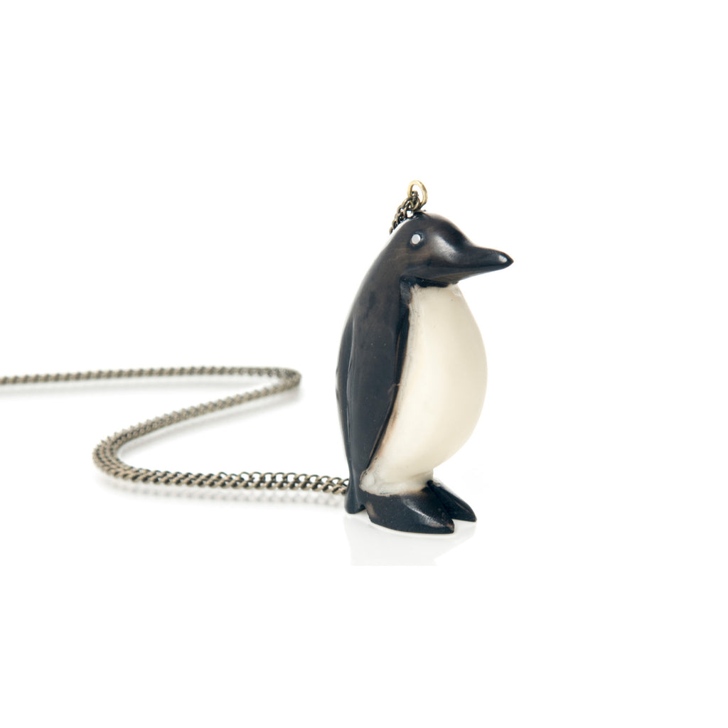 Tagua Black Penguin Pendant