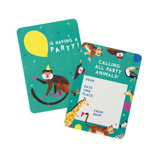 Party Animals Pack of 8 Party Invitations