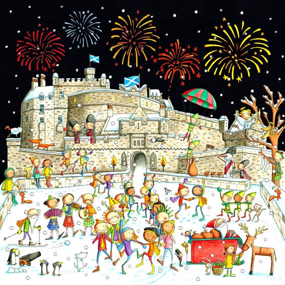 A Ceilidh on Edinburgh Castle Esplanade Pack of 6 Christmas Card
