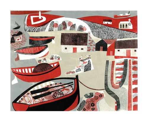 Boats, Lighthouse and Church Card