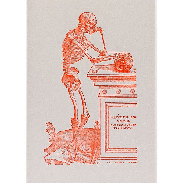 Skeleton Contemplating a Skull Card