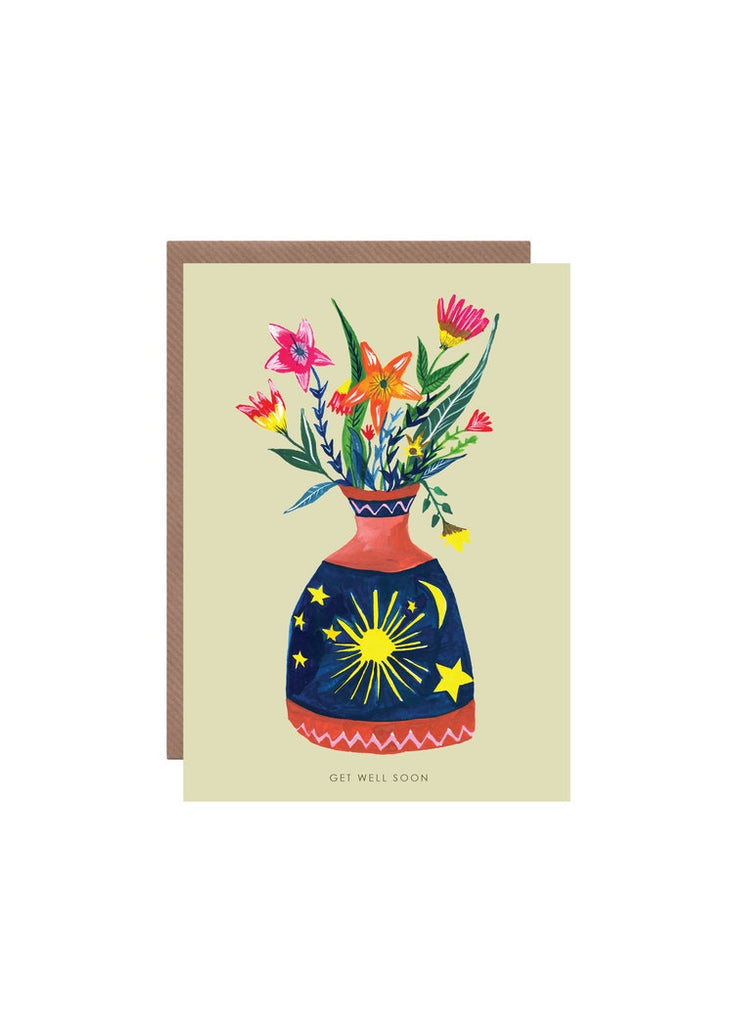 Bottle of Flowers Get Well Card