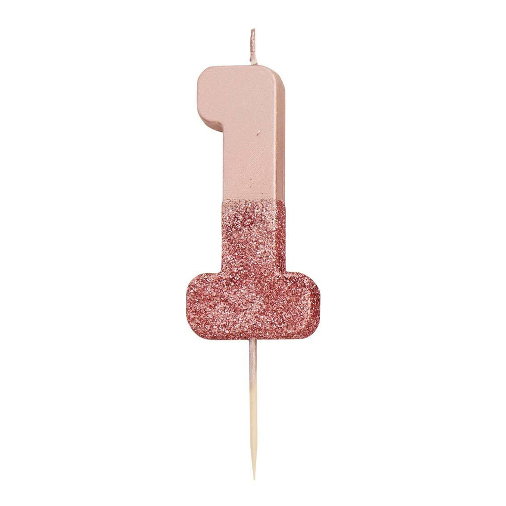 Glitter Birthday Candle Rose Gold Number 1