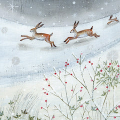 Hares in Snow Pack of 6 Charity Cards