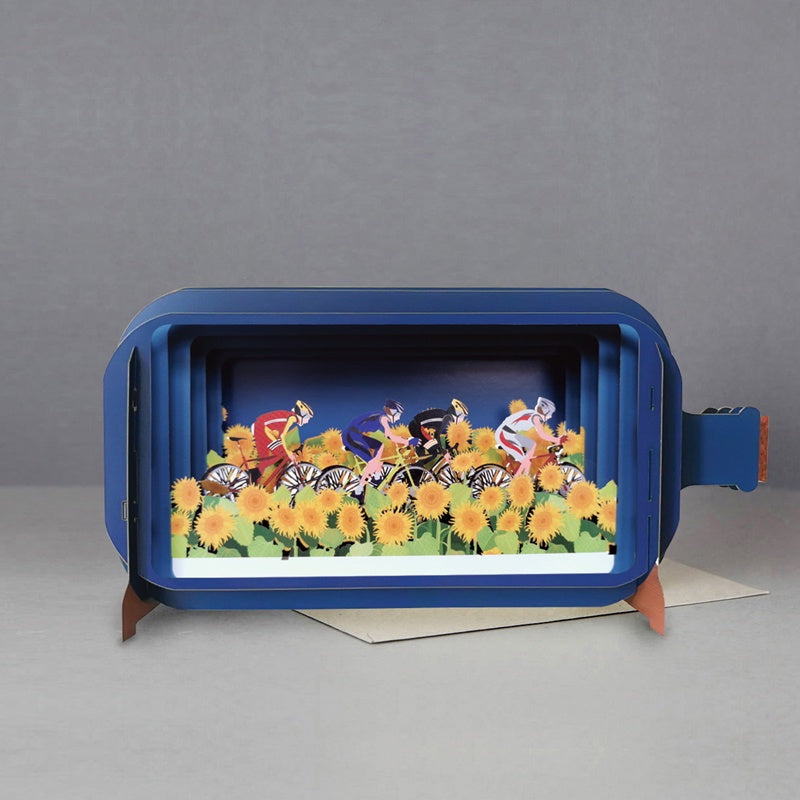 Cyclists and Sunflowers 3D Message in a Bottle Card
