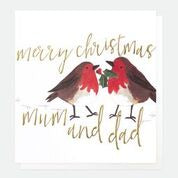 Merry Christmas Mum and Dad Robins Painted Card