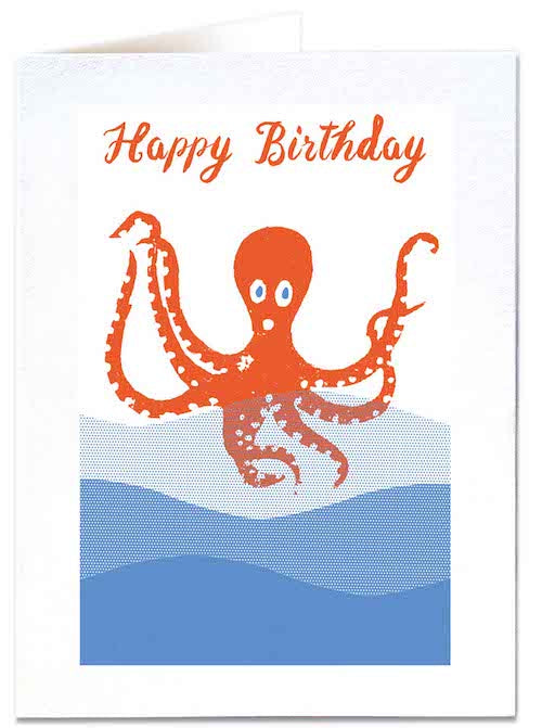 Happy Birthday Octopus Letterpress Card