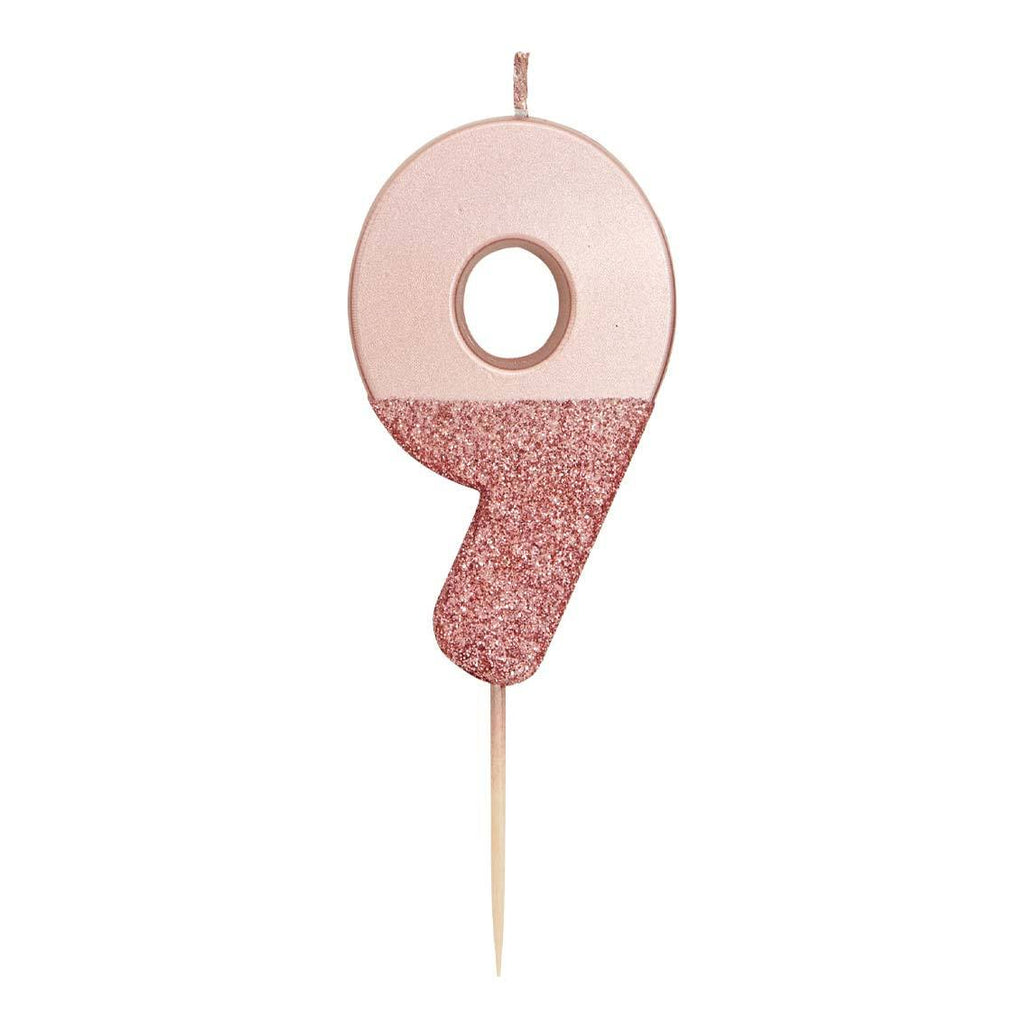 Glitter Birthday Candle Rose Gold Number 9