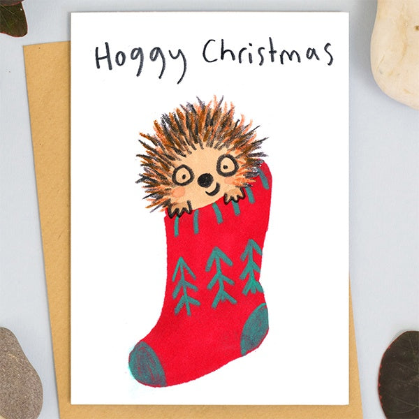 Hoggy Christmas Hedgehog in Stocking Card