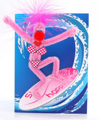 Puffy Surfer Girl Birthday Card