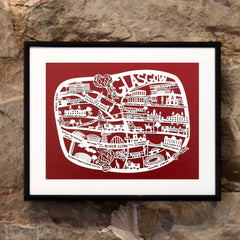 Lasercut A4 Glasgow Map - White on Red