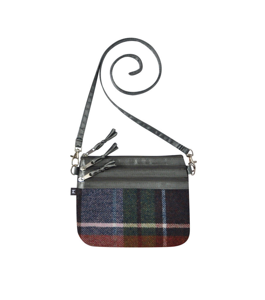 Damson Tweed 3 Zip Pouch Bag