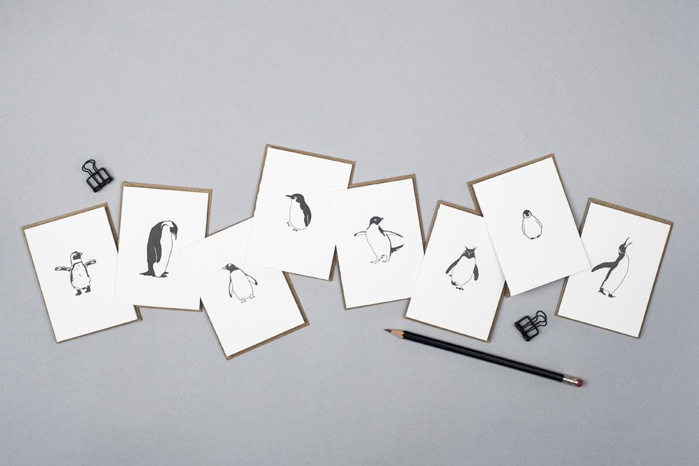 Pack of 8 Letterpress Penguin Cards