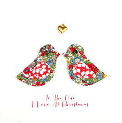 Fabric Birds To The One I Love At Christmas Card