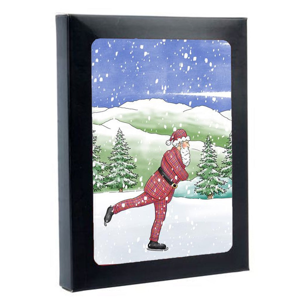 Tartan Santa Ice Skating Box of 6 Christmas Cards
