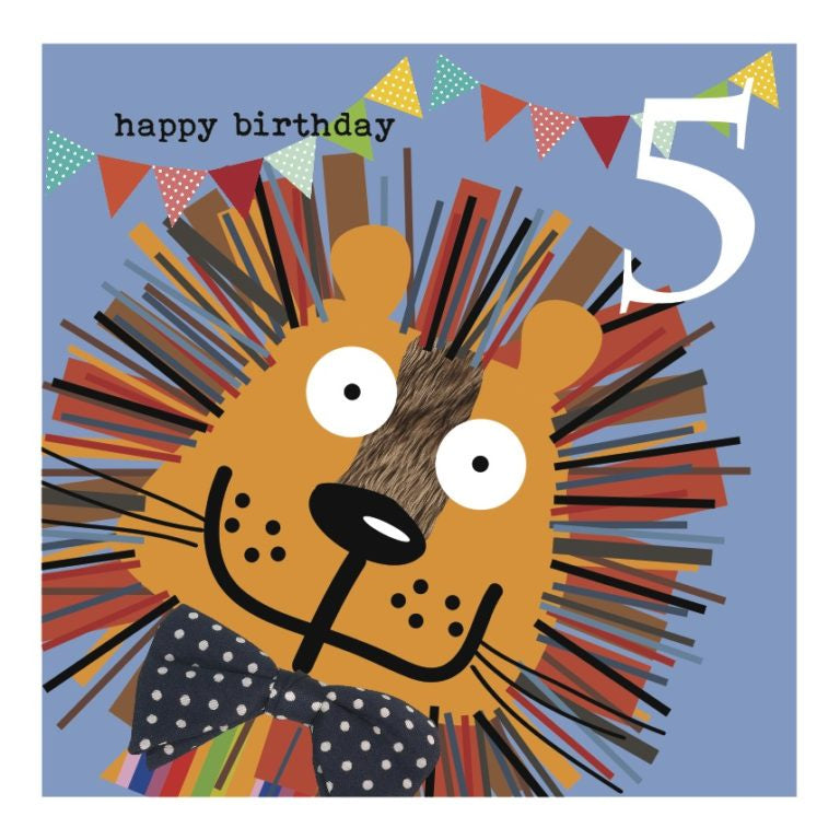 Colourful Lion 5th Birthday Card