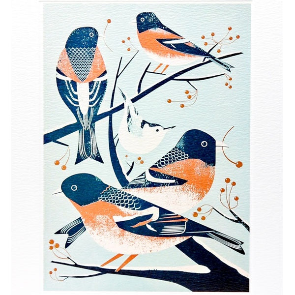 Bramblings And A Nuthatch Screenprint By Chris Andrews Card